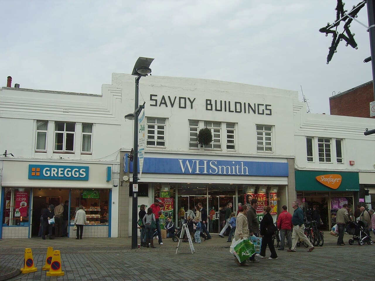 Fareham town centre on West Street showing Art Deco architecture and street scene